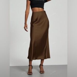 Elegant Brown Satin Effect Maxi Skirt